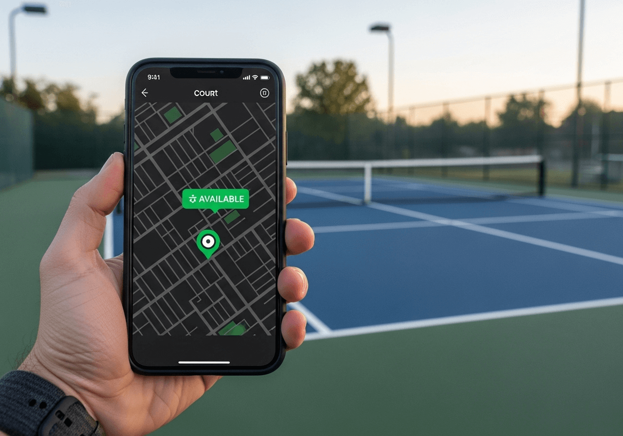 ServeSpot.ai mobile app showing real-time court availability map